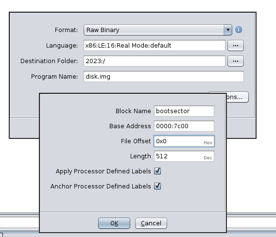 ghidra importing boot sector